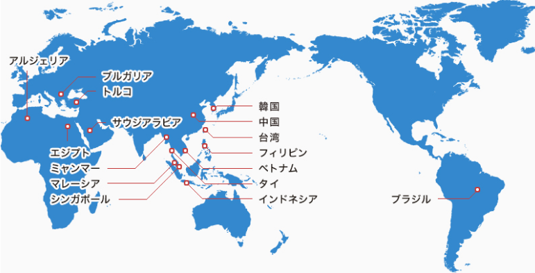 ハイグロマスター株式会社が世界各国で実績があることを示している図です。